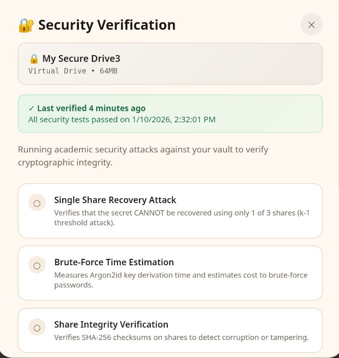 Security verification running tests